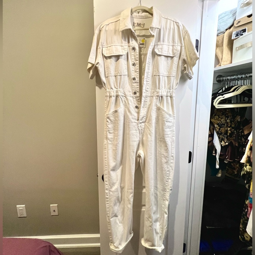 Free People white denim boiler suit size M